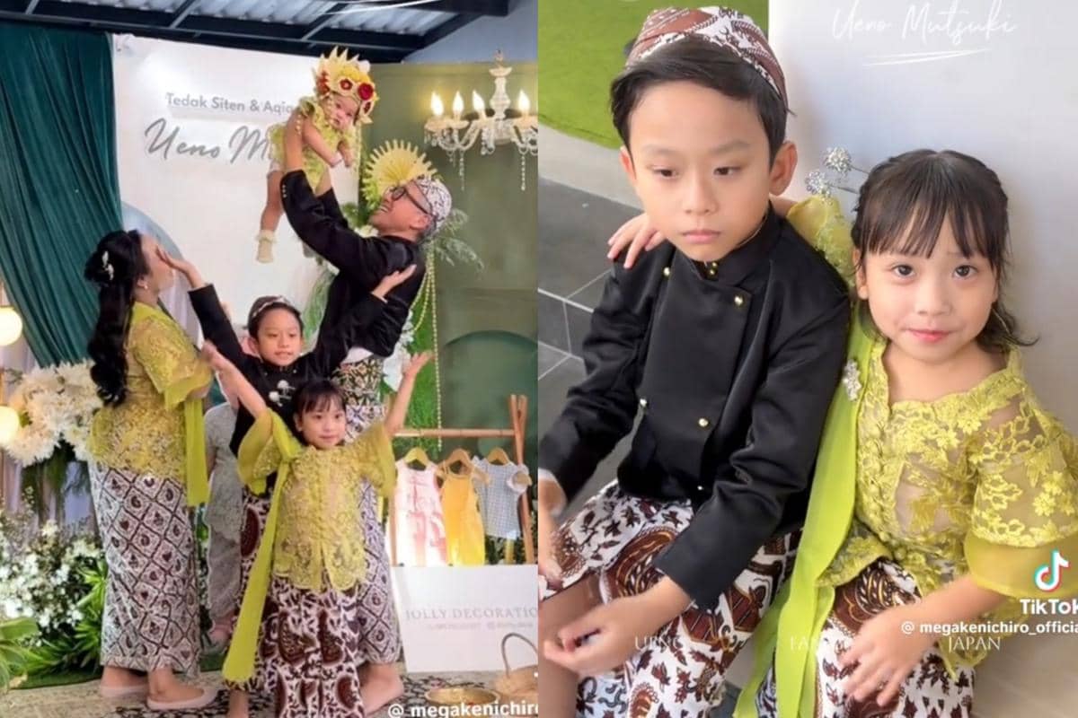 Gaya Mama Mega dan Keluarga di Tedak Siten Baby Ueno Mutsuki