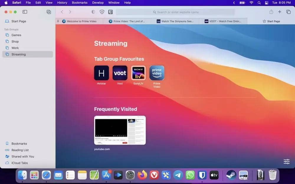 Tampilan Safari di macOS dengan jendela peramban terbuka, menampilkan bilah alamat, tab, dan halaman web.