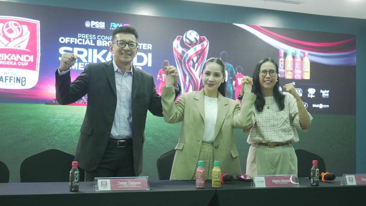 Perwakilan PSSI dan RANS Entertainment mengikuti sesi jumpa pers turnamen Srikandi Merdeka Cup bersama media.