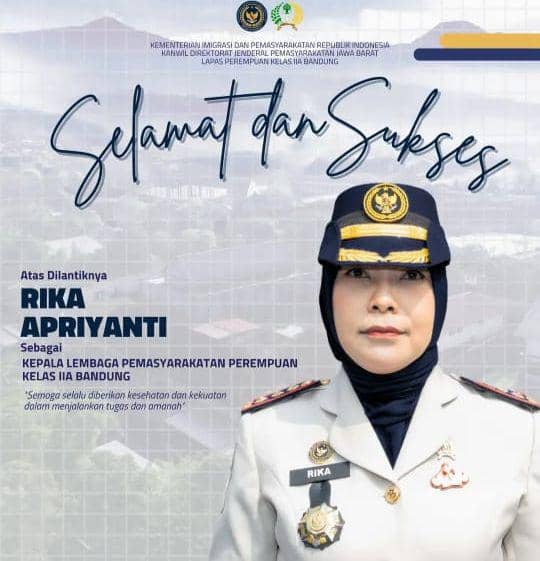 Rika Apriyanti resmi dilantik sebagai Kepala Lapas Perempuan Kelas IIA Bandung pada Rabu (19/8/2026). 
