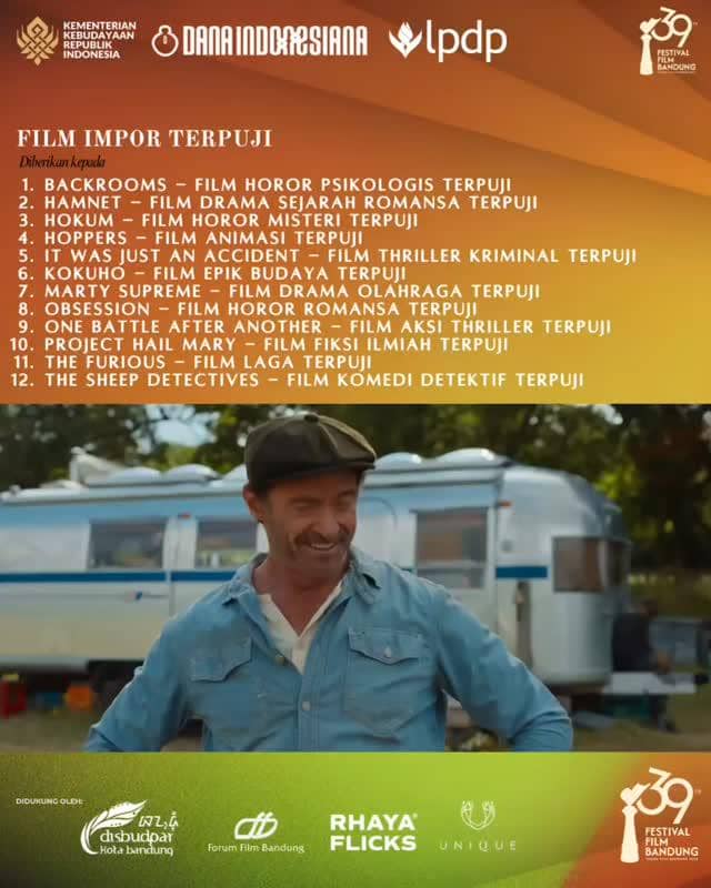 Poster daftar pemenang Festival Film Bandung 2026 dengan judul acara dan deretan kategori penghargaan.