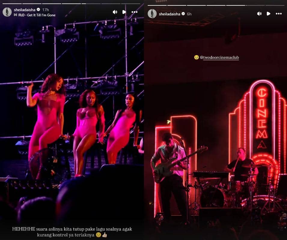Sheila Dara membagikan momen saat menonton penampilan Flo dan Two Door Cinema Club di LaLaLa Fest 2026 hari kedua.