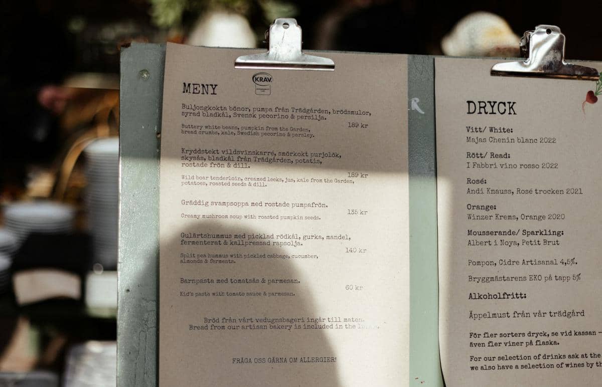 ilustrasi menu di restoran