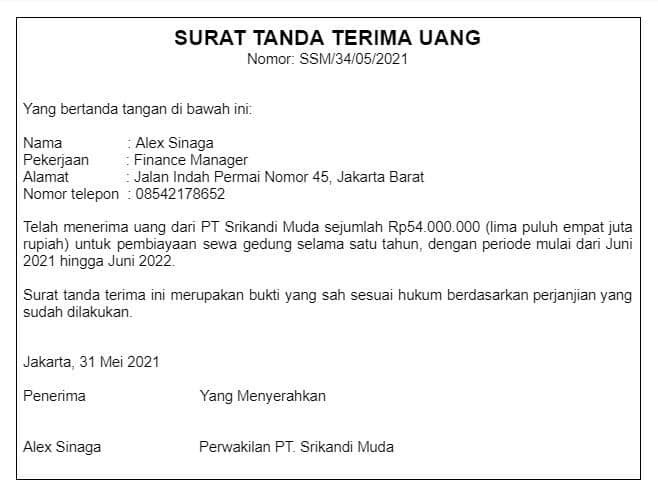 ilustrasi kwitansi serah terima uang