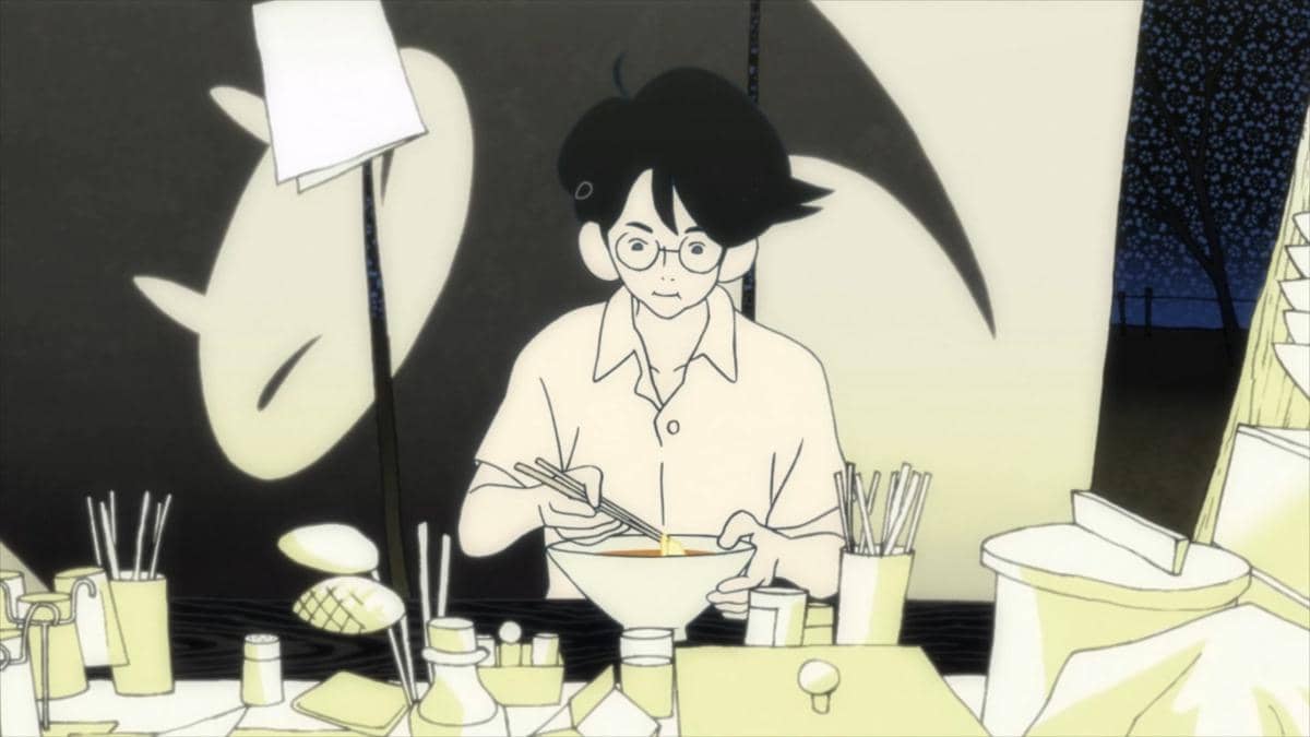 Sang Protagonis dalam salah satu adegan anime The Tatami Galaxy