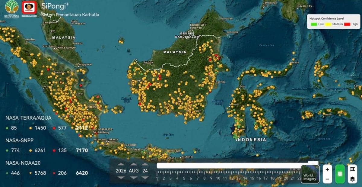 Hotspot Sumsel Tembus 1.344 Titik, 6 Wilayah Diselimuti Kabut Asap