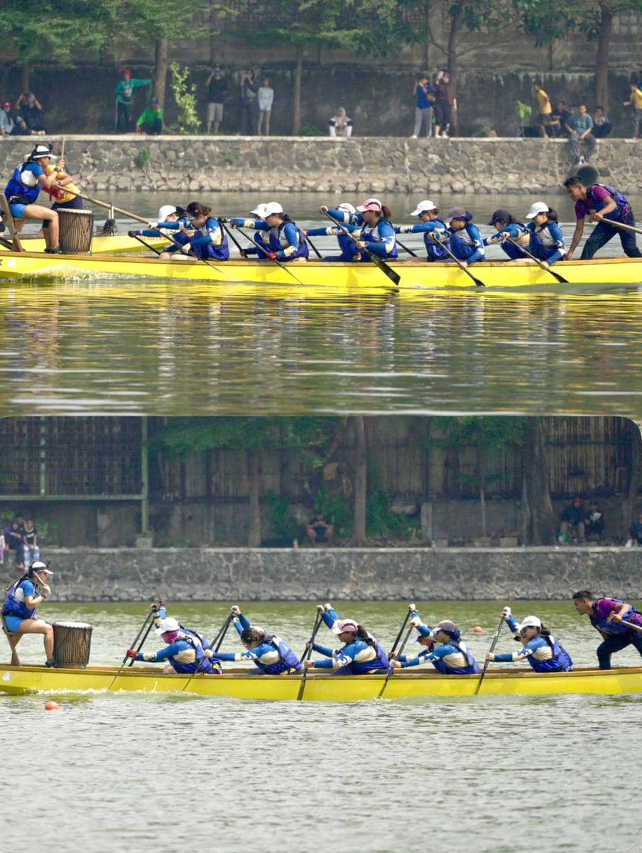 Nadia Mulya ikut lomba dayung perahu naga