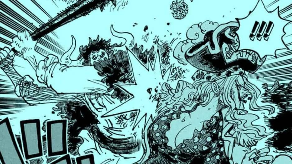 Kaido melancarkan serangan ke arah Big Mom di Manga One Piece