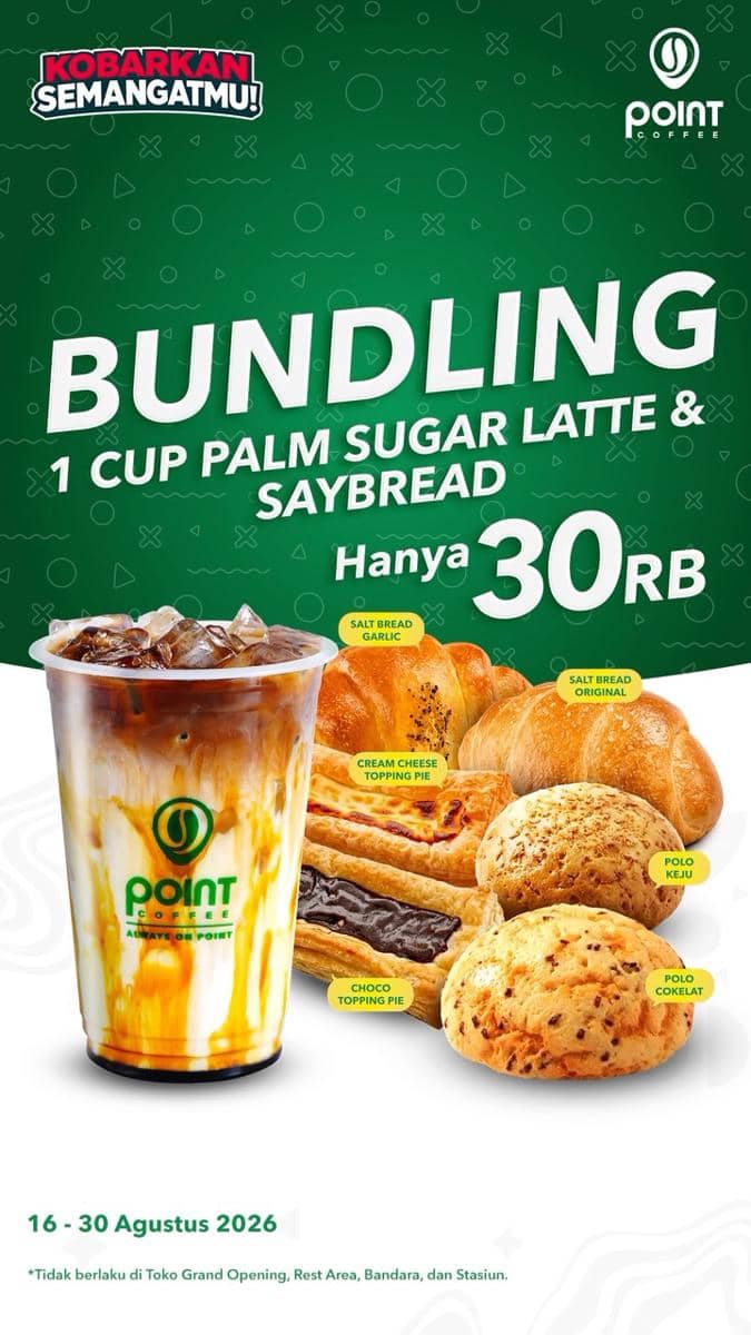 Promo bundling kopi di Point Coffee dan Say Bread Agustus 2026