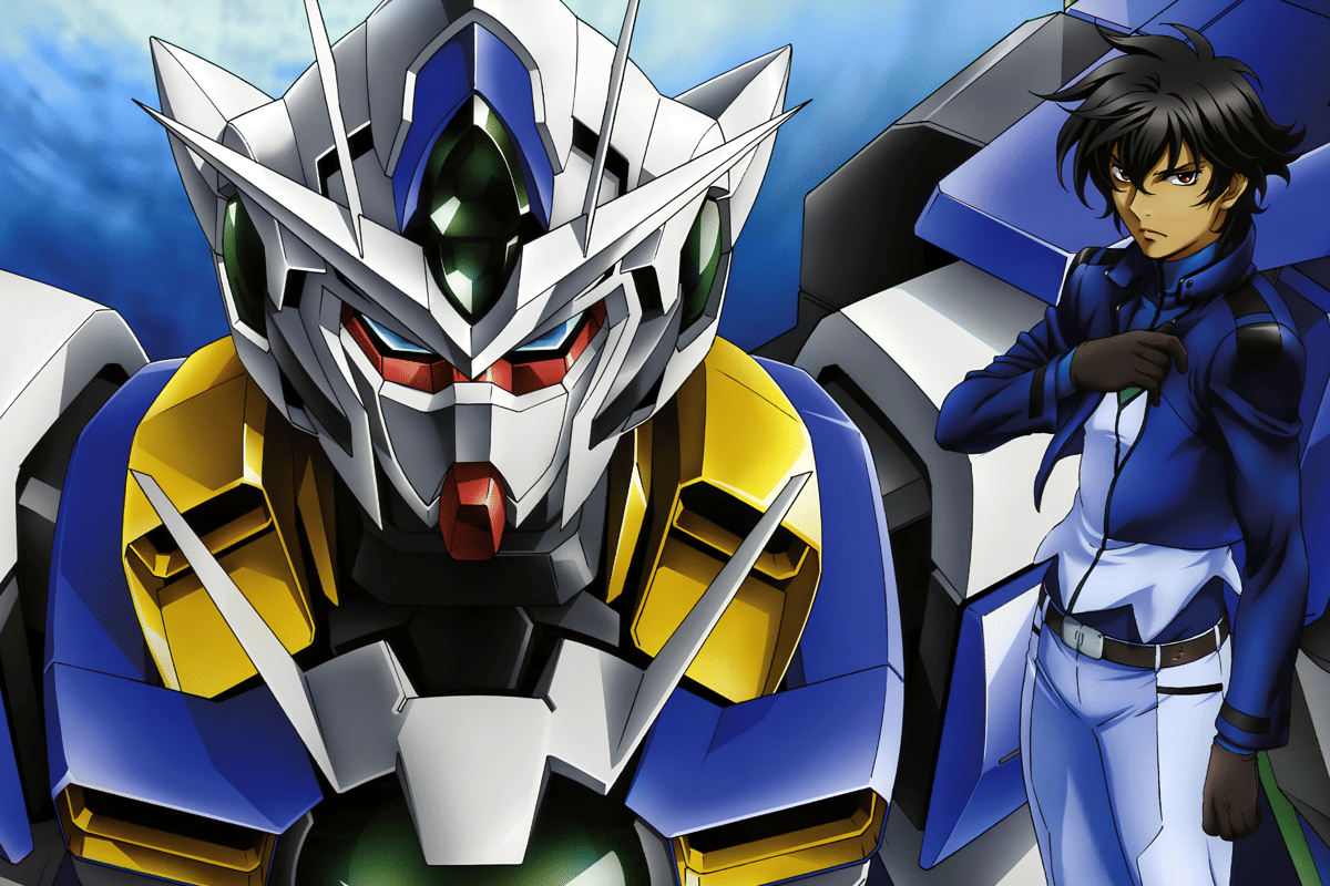 Setsuna F Seiei bersama Gundam Exia dalam anime Mobile Suit Gundam 00.