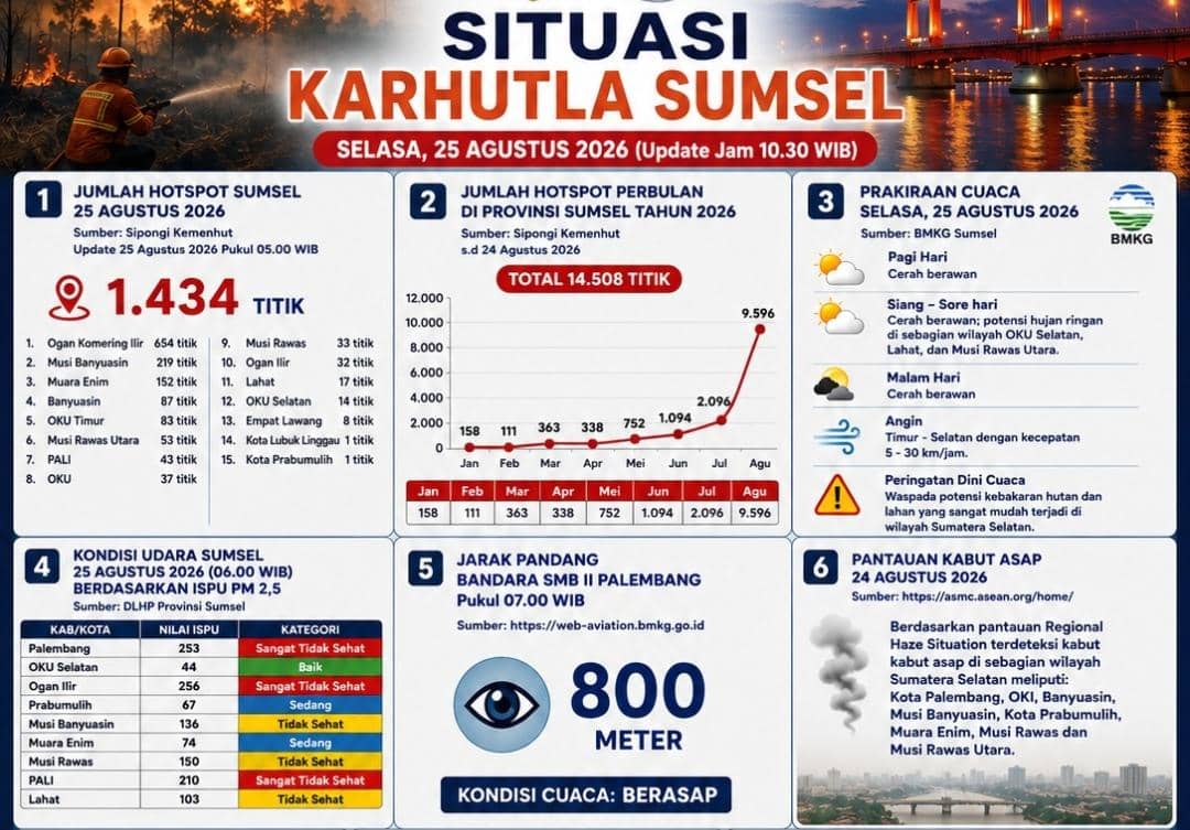 Situasi karhutla Sumsel pada Selasa (25/8/2026).
