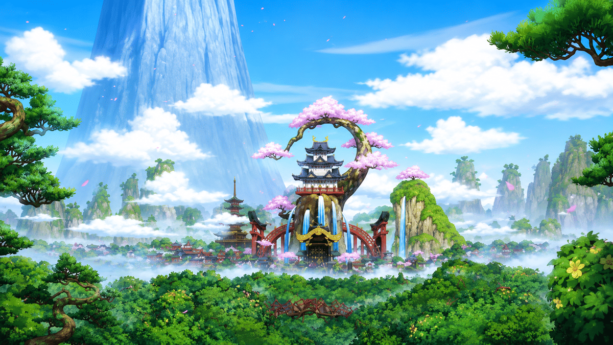 Ilustrasi Negeri Wano, dalam anime One Piece produksi Toei Animation.