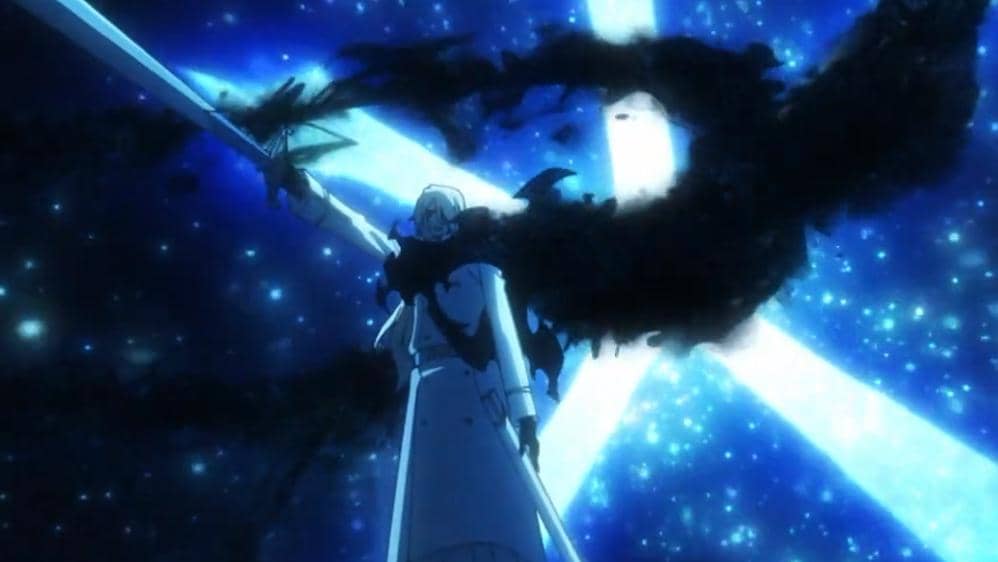 Jugram Haschwalth menatap tajam sambil meremehkan taktik Ishida dalam adegan Bleach TYBW Part 4.