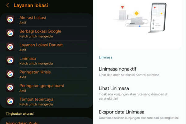 ekspor data lokasi di perangkat Android