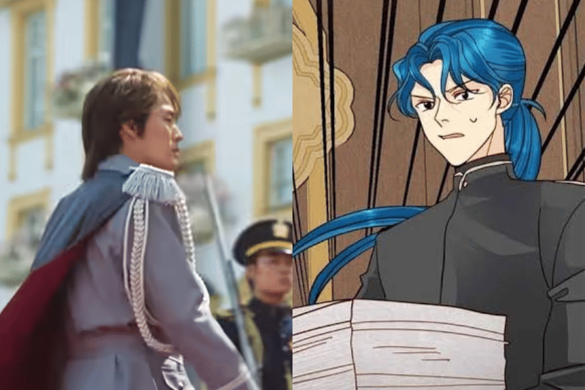 Perbandingan penampilan karakter Remarried Empress versi Webtoon dan drama dalam susunan gambar berdampingan.