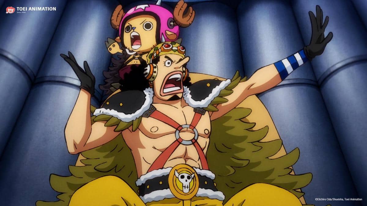 Visual anime One Piece produksi Toei Animation dengan warna cerah dan gaya animasi khas serial Jepang yang dinamis.