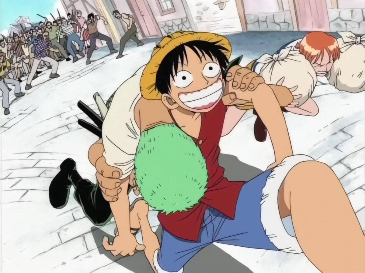 Ilustrasi anime One Piece produksi Toei Animation yang menampilkan karakter-karakter dari serial petualangan bajak laut.