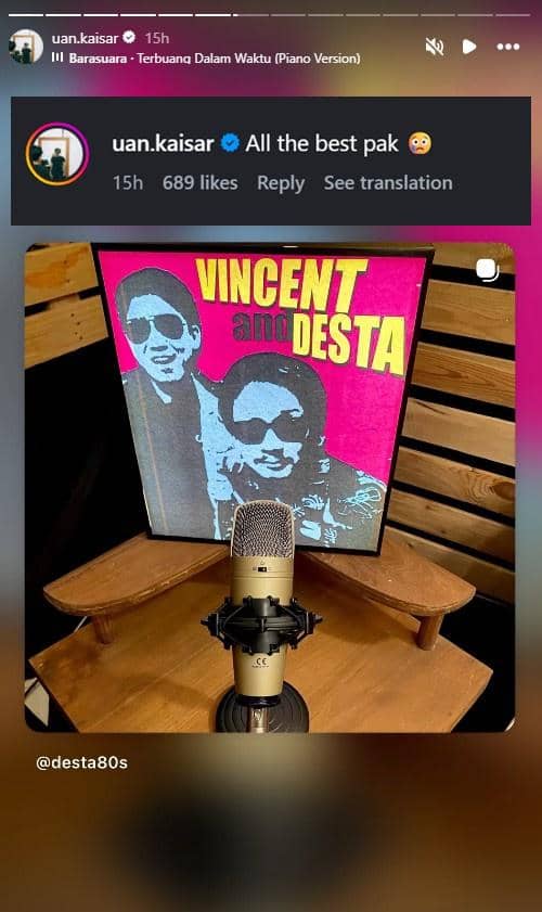Unggahan Instagram berisi pesan dukungan dari sejumlah artis untuk Vincent dan Desta yang dibagikan akun uan.kaisar.