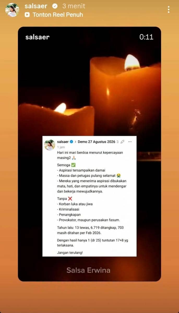 Salsa Erwina dukung aksi demo 27 Agustus 2026