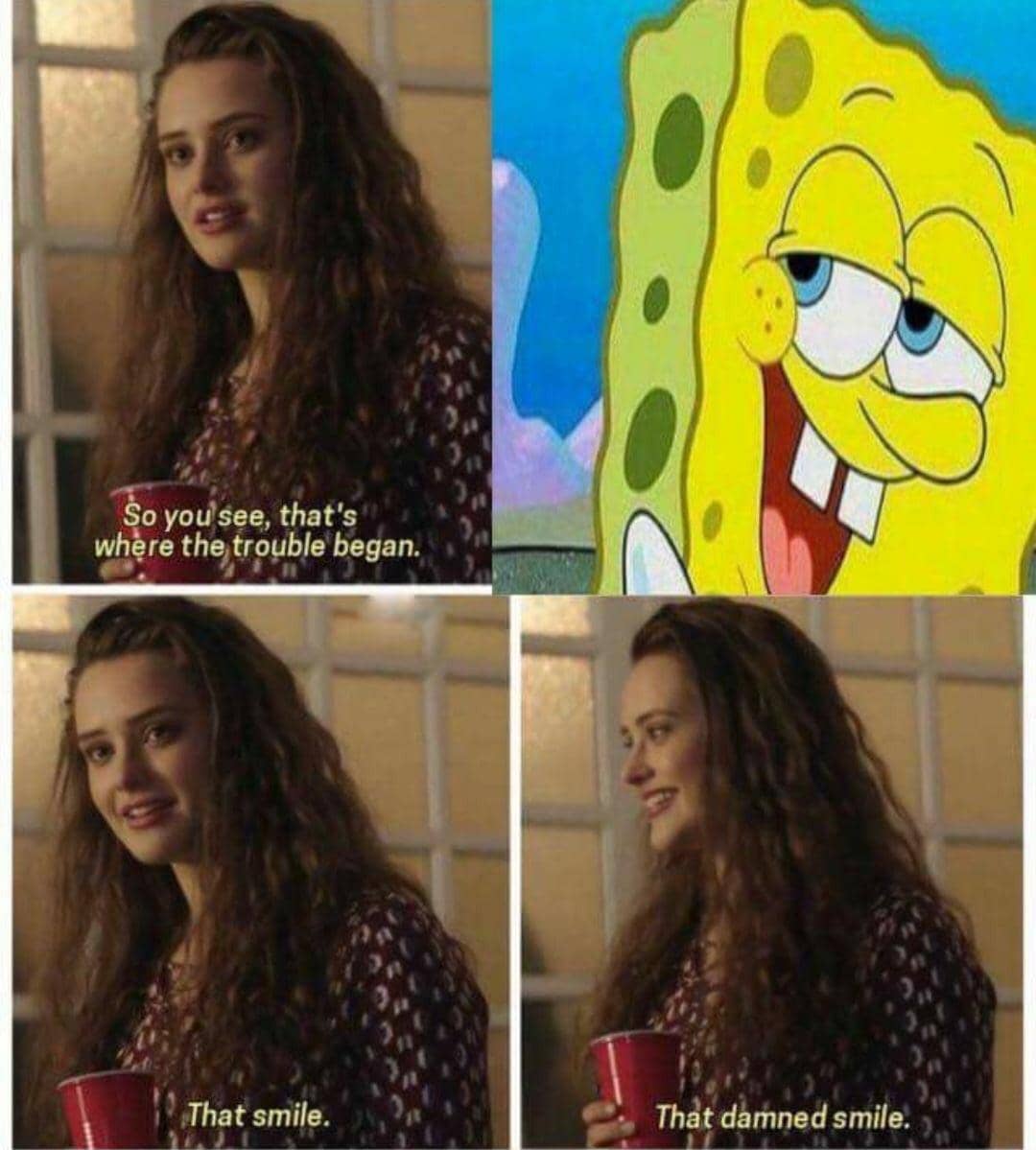 meme SpongeBob tentang tersenyum