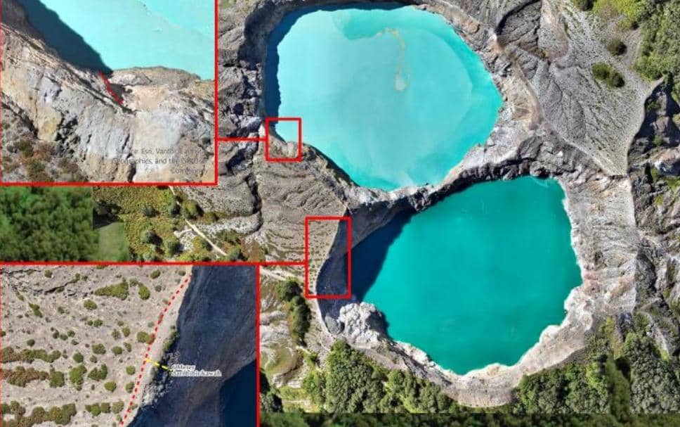 Tangkapan layar laporan Badan Geologi mengenai temuan retakan di kawasan kawah Danau Kelimutu setelah gempa Flores.