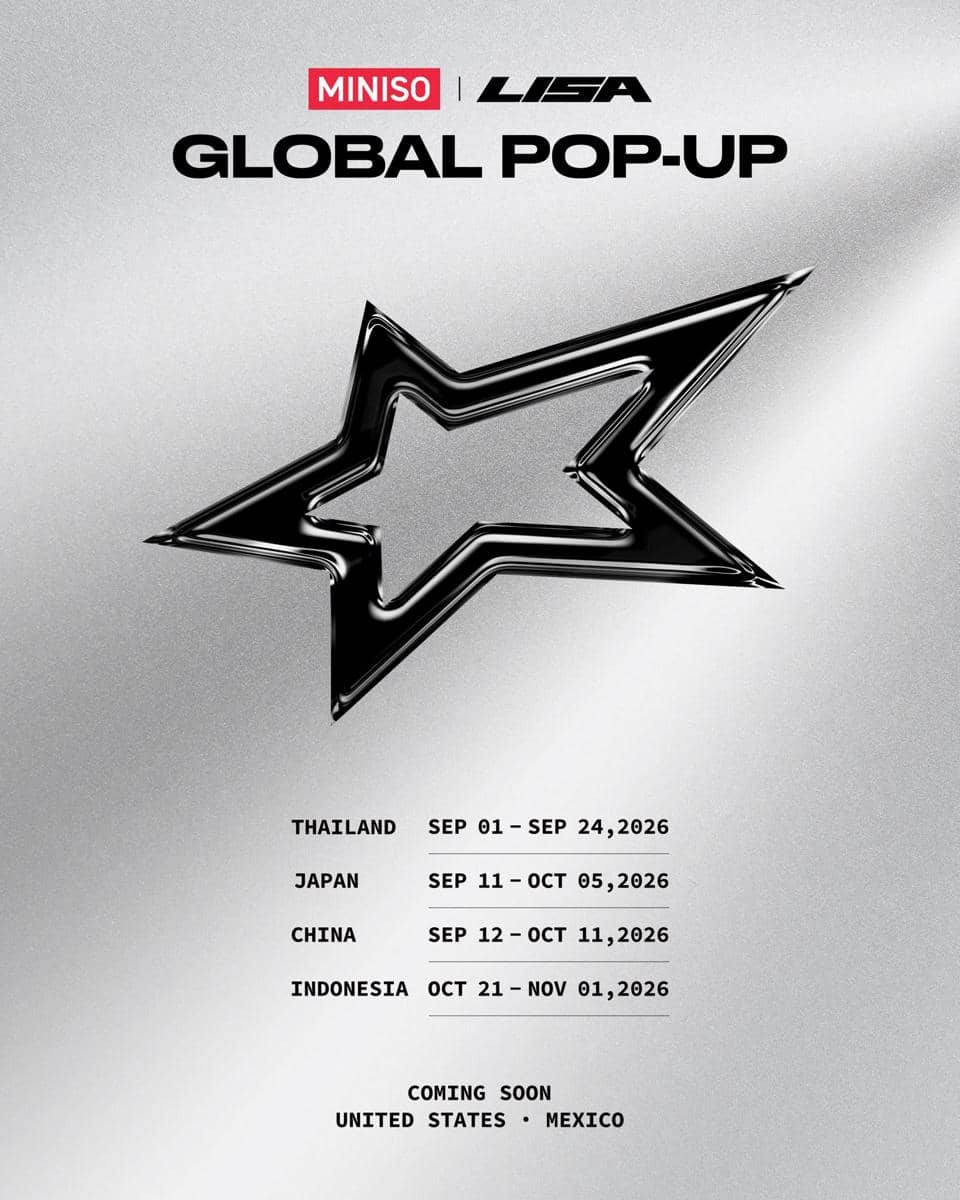 Materi promosi kolaborasi Miniso x Lisa untuk rangkaian Global Pop-Up World Tour yang dibagikan Miniso.