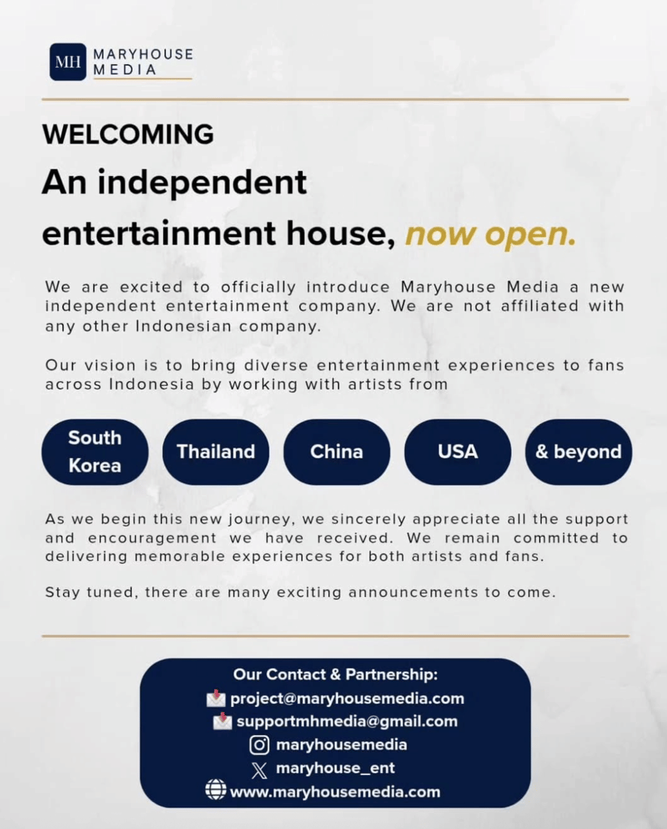 Tangkapan layar unggahan Instagram Maryhouse Media yang memuat pernyataan resmi dari akun tersebut kepada publik.