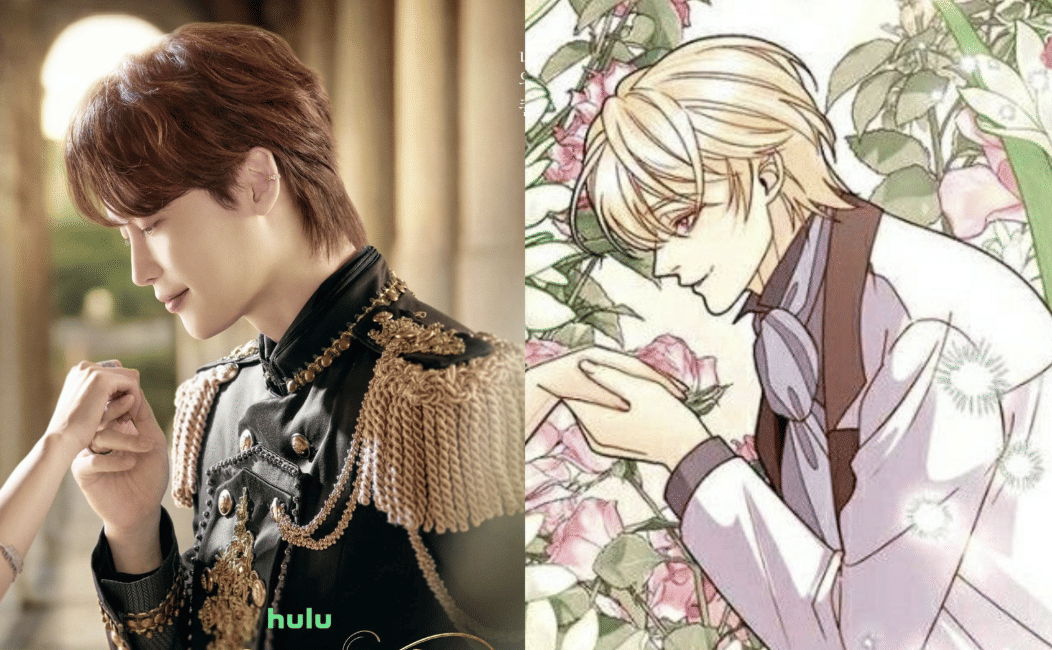 Kolase perbandingan karakter Remarried Empress dalam ilustrasi Webtoon dan adaptasi drama, dengan dua versi tokoh berdampingan.