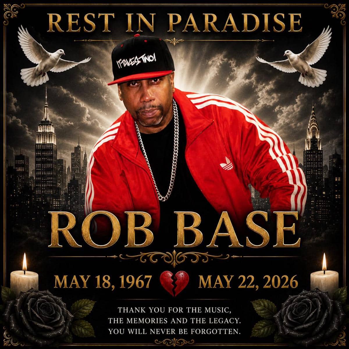Unggahan Instagram akun Rob Base memuat kabar duka tentang meninggalnya legenda hip-hop tersebut secara damai.