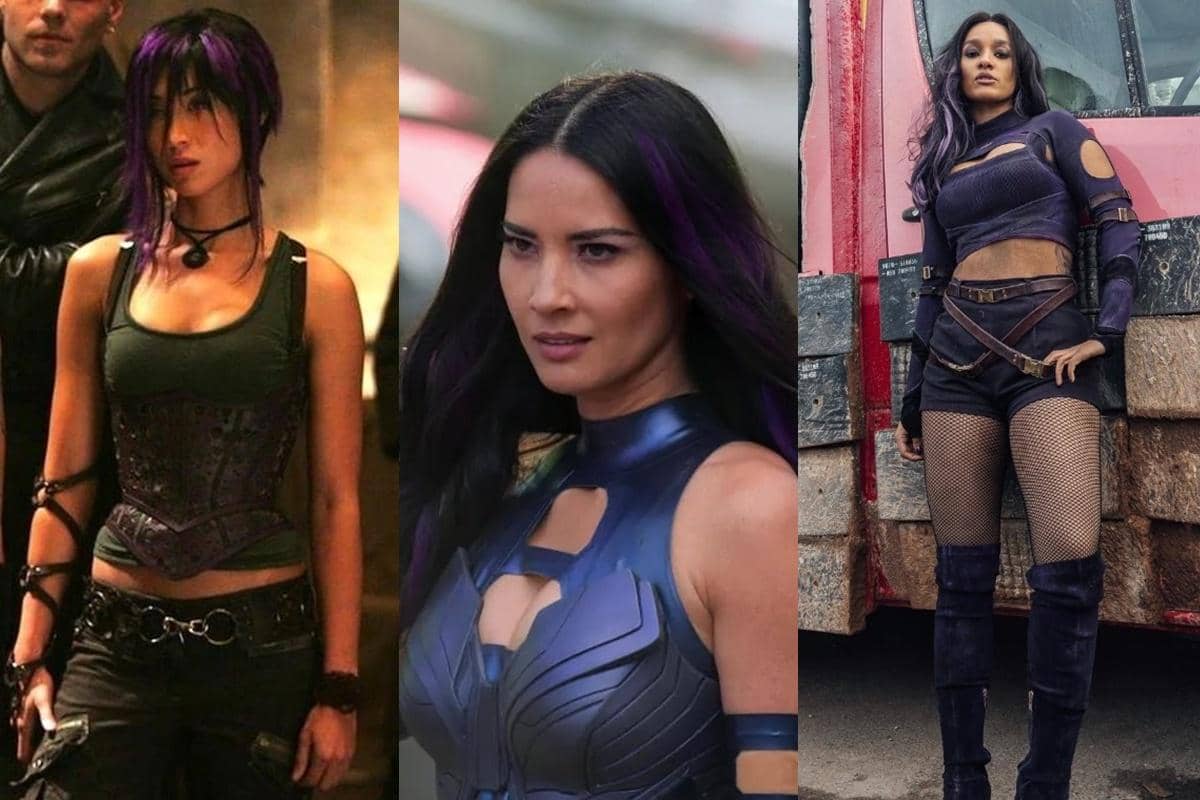 Kolase Meiling Melancon, Olivia Munn, dan Ayesha Hussain yang memerankan karakter Psylocke dalam versi live-action.