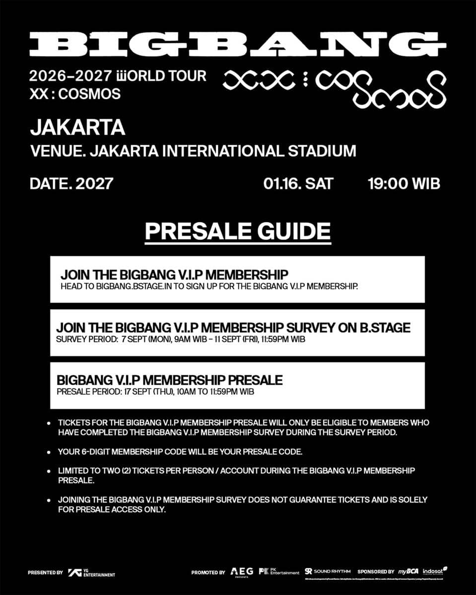 Informasi presale tiket konser BIGBANG di Jakarta 2027 (instagram.com/pkentertainment.id)