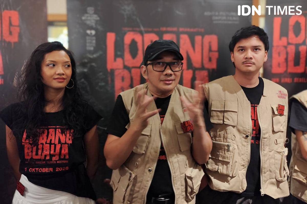 Hanung Bramantyo usai konferensi pers poster dan trailer resmi film Lobang Buaya di XXI Senayan City, Jakarta.
