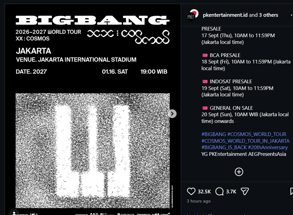Cara beli tiket konser BIGBANG di Jakarta 2027