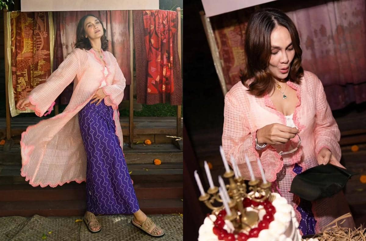 Gaya Ultah Luna Maya ke-43, Pakai Kebaya Modern Nuansa Etnik!