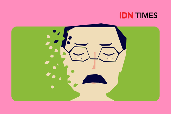 Ilustrasi bertema demensia yang menggambarkan gangguan pada fungsi ingatan dan kemampuan berpikir manusia.