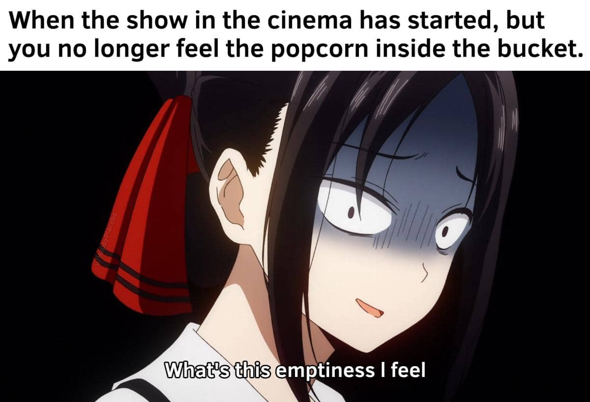 8 Meme Anime tentang Popcorn, Film Belum mulai Tapi Udah Habis