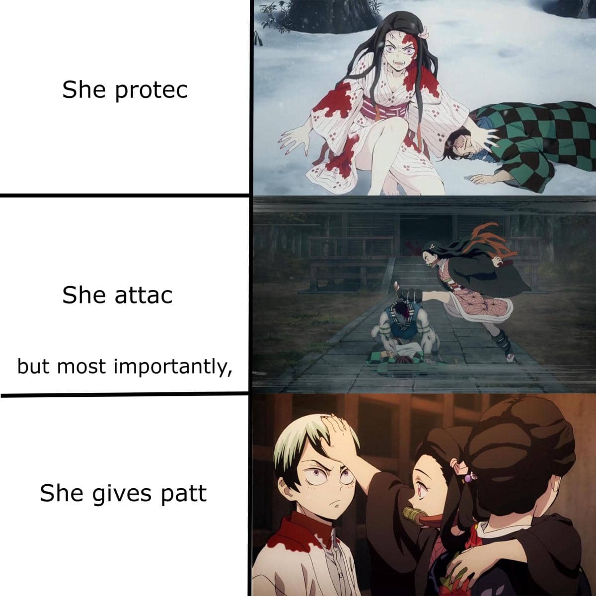 Meme bergaya anime menampilkan karakter dengan ekspresi tegas yang menggambarkan tekad untuk melindungi sesuatu.