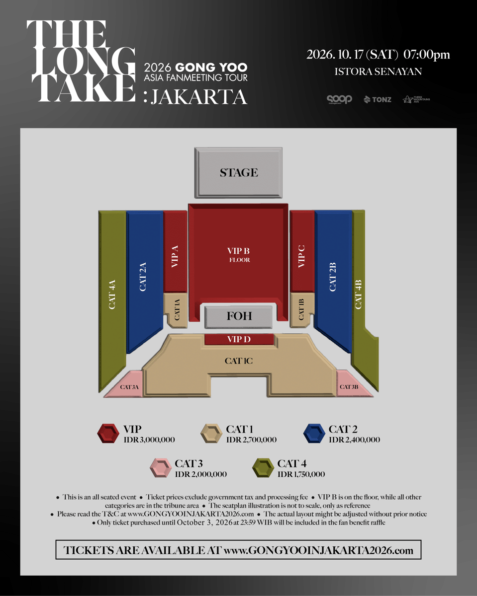 Harga tiket fan meeting Gong Yoo di Jakarta 2026 (dok. Three Mountains Ave)
