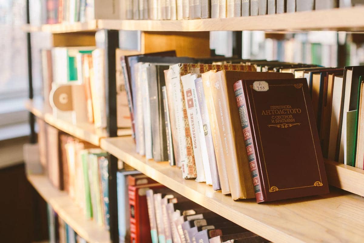 Sejumlah buku tertata rapi berjajar di rak, membentuk tampilan koleksi bacaan yang terorganisasi dan mudah dijangkau.