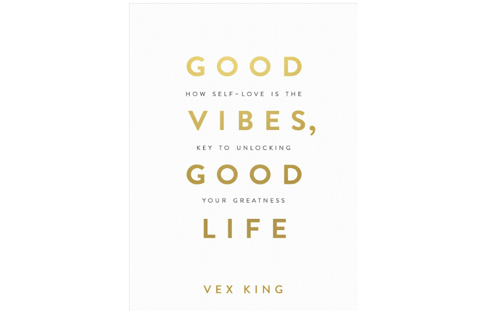 Sampul buku Good Vibes, Good Life dengan judul putih dan ilustrasi gradasi warna cerah pada latar belakang gelap.
