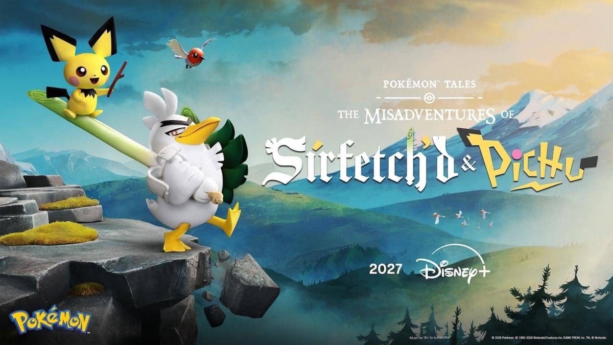 Sirfetch’d dan Pichu dalam visual promosi serial Pokémon Tales: The Misadventures of Sirfetch’d & Pichu.