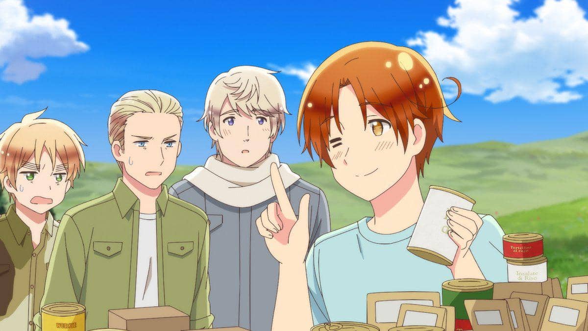 Still cut anime Hetalia World★Stars produksi Studio DEEN yang menampilkan ilustrasi karakter serial tersebut.