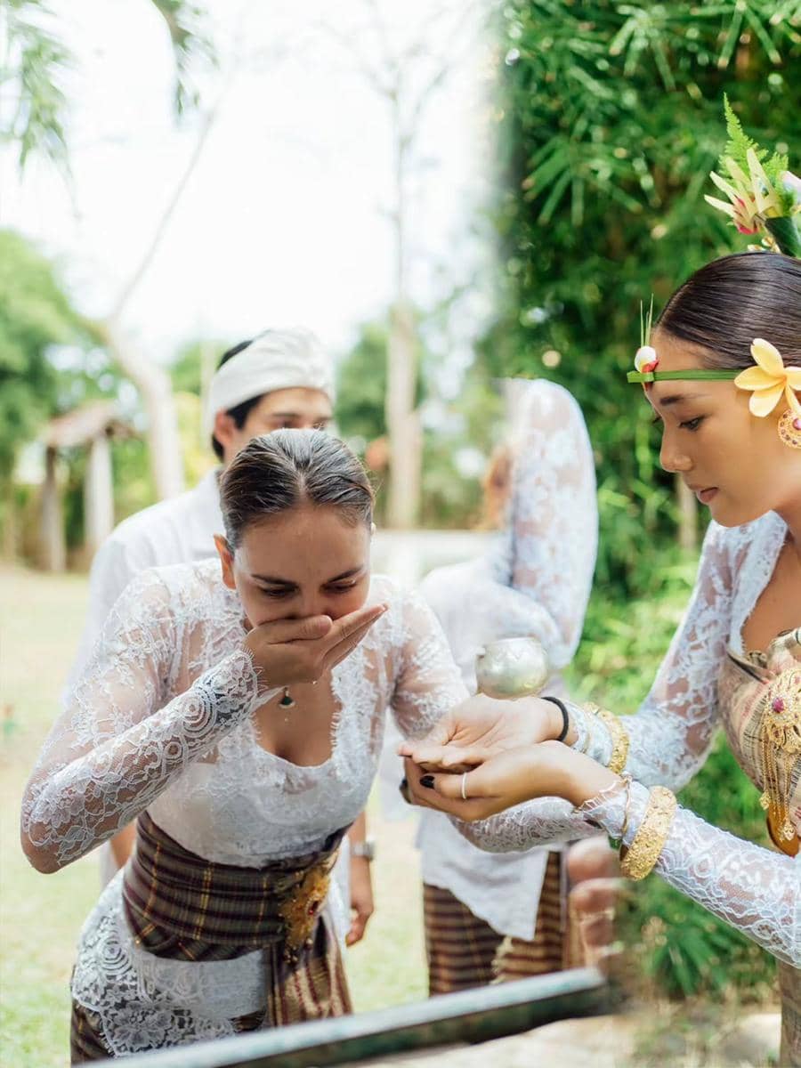 Luna Maya menghadiri upacara Menek Kelih keponakannya yang berlangsung dalam suasana perayaan keluarga di Bali.