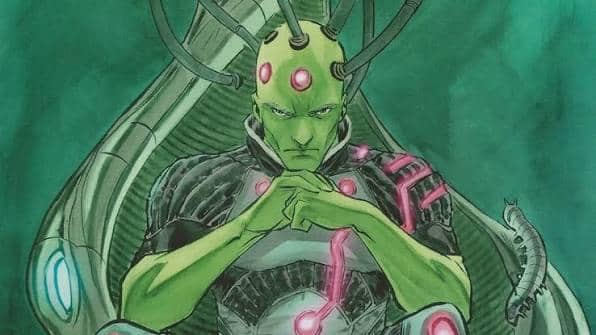 Ilustrasi karakter Brainiac dari DC Comics dalam visual resmi yang dikreditkan kepada penerbit tersebut.