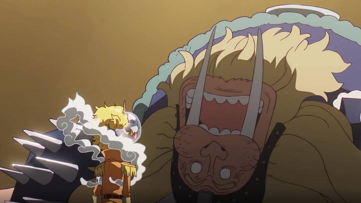 Killingham menghajar Kiba dalam adegan pertarungan dari One Piece produksi Toei Animation.