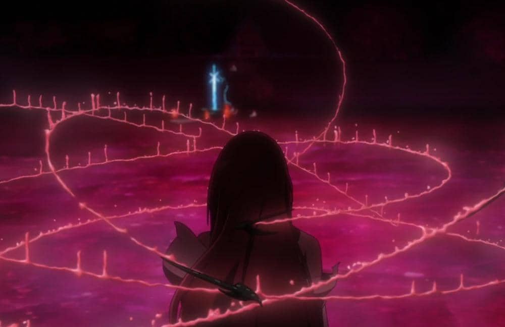 Adegan Bleach TYBW Part 4 memperlihatkan jejak darah dari seluruh bagian Rikka di permukaan yang gelap.