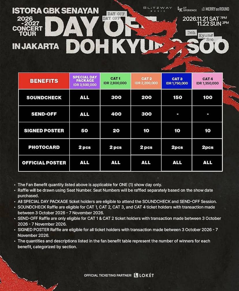 Poster informasi harga tiket konser D.O. EXO di Jakarta tahun 2026 yang diunggah akun Instagram litxperience.id.