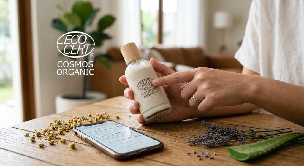 Sertifikasi Ecocert COSMOS Organic terkait standar penggunaan bahan organik yang sesuai ketentuan resmi.