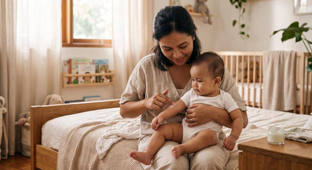 Seseorang melakukan patch test pada area kecil kulit sesuai petunjuk sebelum memakai produk perawatan baru.