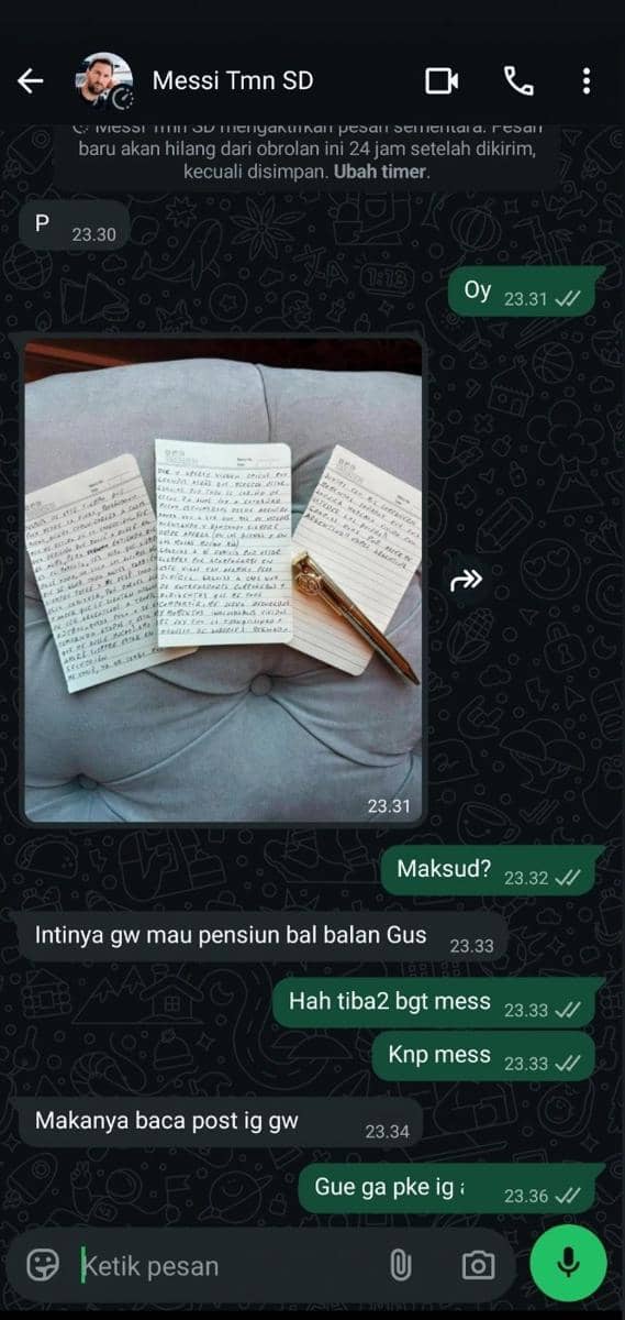 Unggahan reaksi kocak netizen di media sosial setelah Lionel Messi mengumumkan pensiun, dibagikan akun x.com/gus_sugiono.